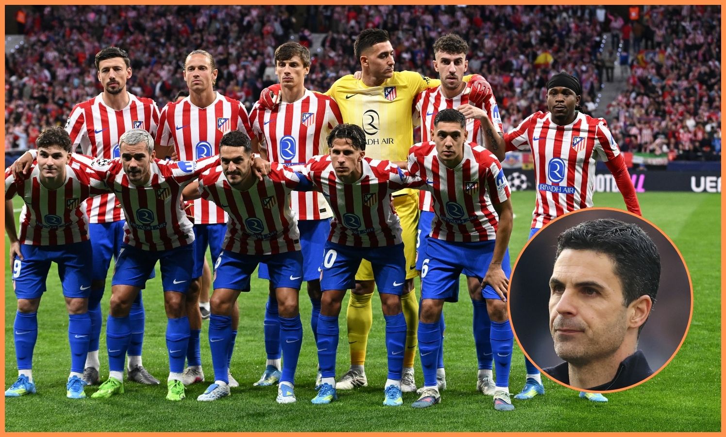 Atletico Madrid players lining up, and Mikel Arteta