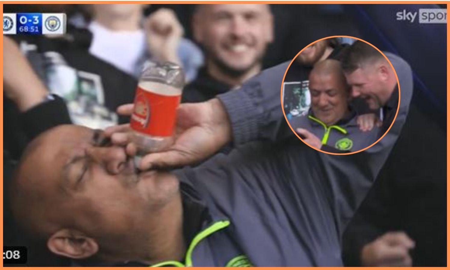 Manchester City fan becomes viral sensation with Arsenal-branded bottle at Stamford Bridge
