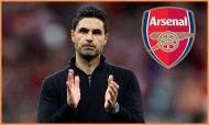 Mikel Arteta applauds the Arsenal fans after the Atletico Madrid game