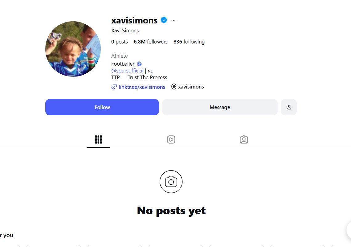 Xavi Simons Instagram Screenshot 
