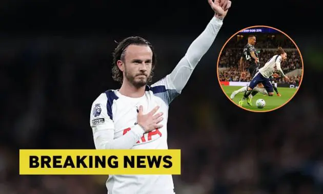 James Maddison applauding the fans with overaly of Maddison's penalty incident vs West Ham