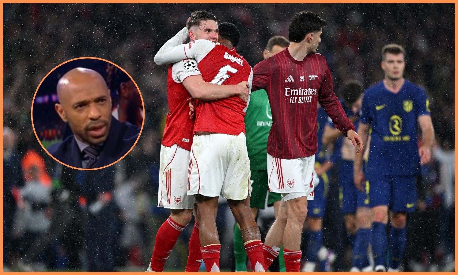 Viktor Gyokeres celebrates with Gabriel Magalhaes after Arsenal's win vs Atletico Madrid