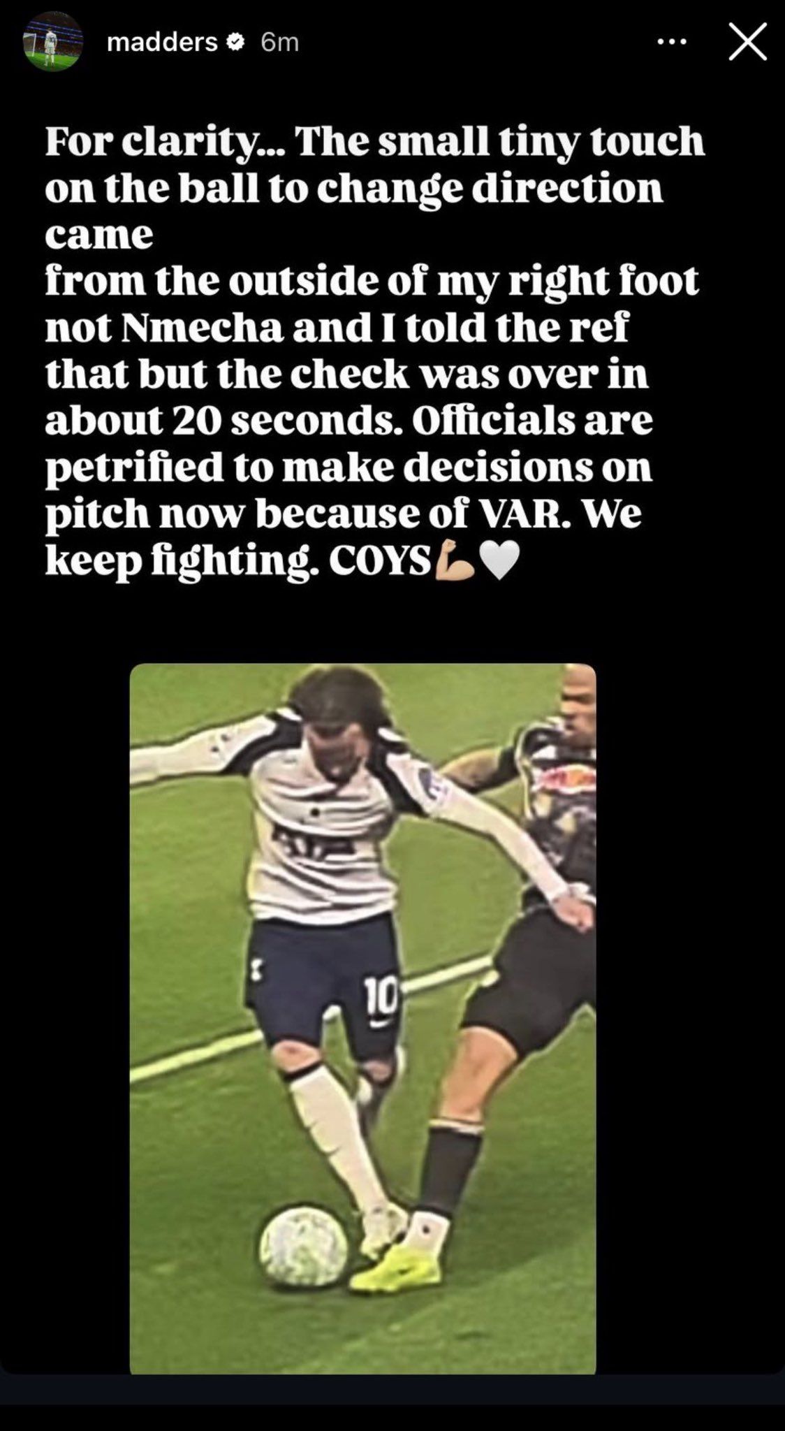 Screenshot of James Maddison's story on Instagram
