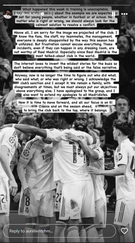 aurelien tchouameni instagram statement