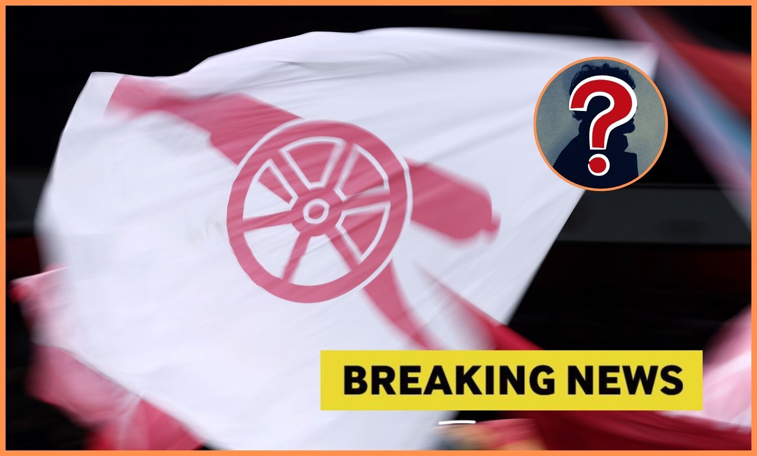 Bandeira com a marca do Arsenal e banner de 'Notícias de última hora'