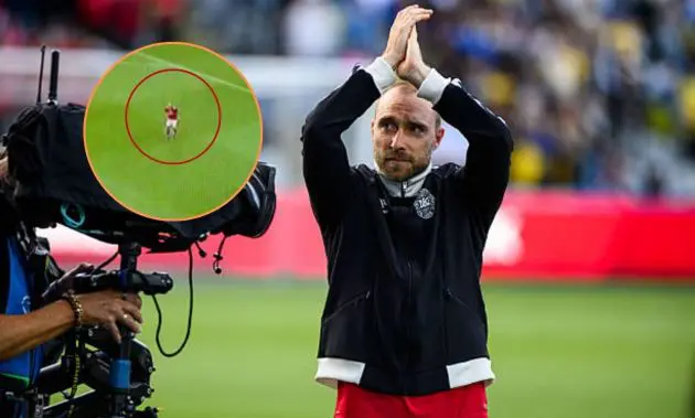 Eriksen before Denmark vs Ukraine with overlay of moment he held his heart