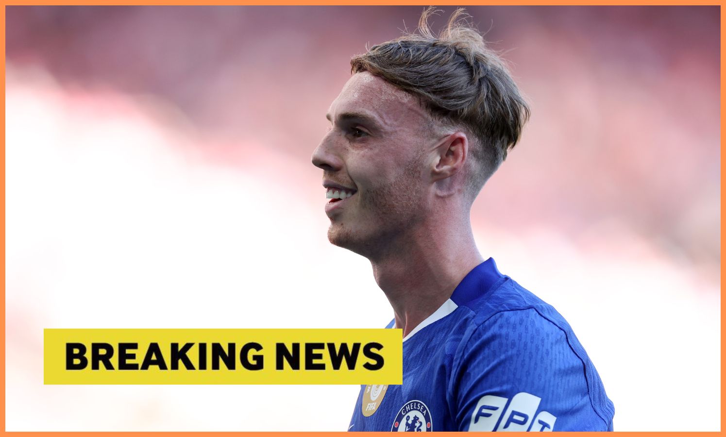Chelsea's Cole Palmer and 'breaking news' banner