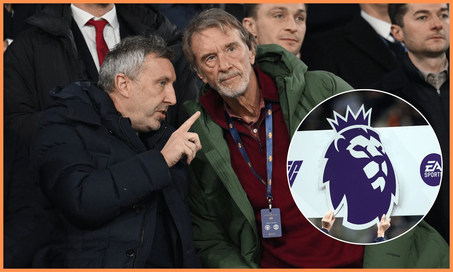 MANCHESTER, INGLATERRA - 15 DE DEZEMBRO: O diretor técnico do Manchester United, Jason Wilcox, e o acionista minoritário do Manchester United, Sir Jim Ratcliffe, comparecem à partida da Premier League entre Manchester City FC e Manchester United FC no Etihad Stadium, Manchester, 2012-204.