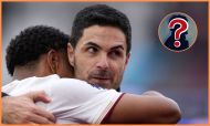 Arsenal manager Mikel Arteta hugging Myles Lewis-Skelly