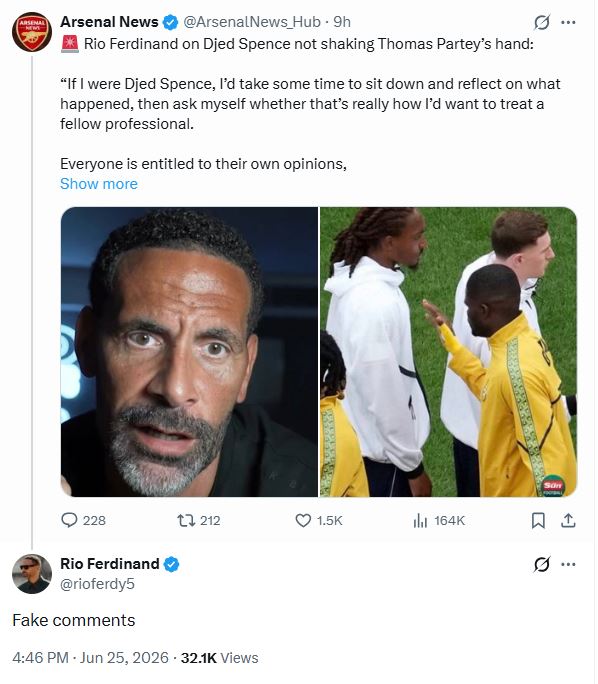 Rio Ferdinand post on X