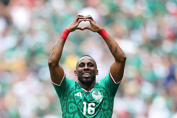 Julian Quinones celebrates scoring the opening goal for Mexico vs South Africa