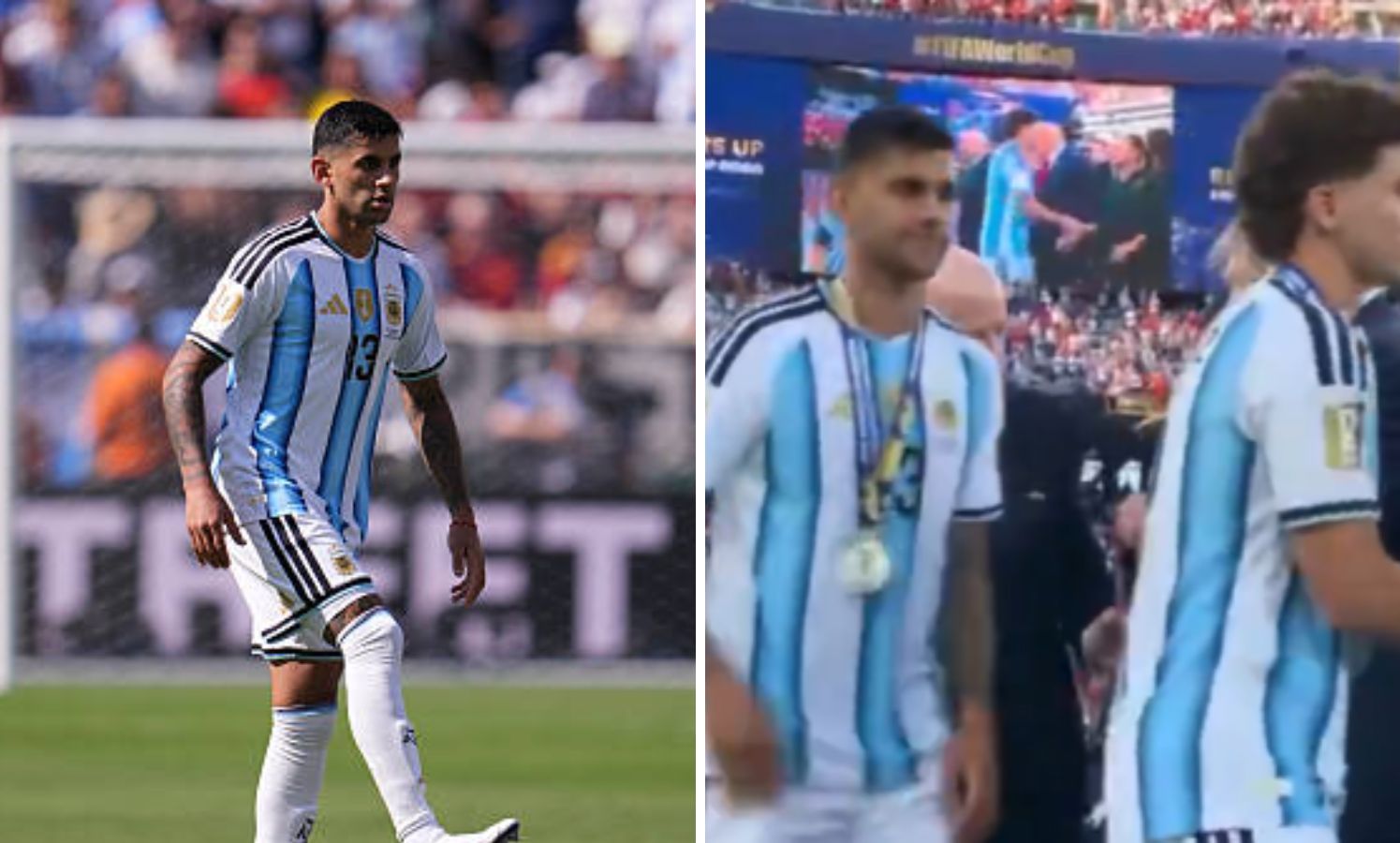 Watch: Tottenham’s Cristian Romero appears to snub Donald Trump during World Cup medal ceremony