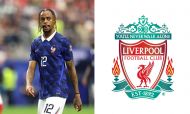 Bradley Barcola and Liverpool badge split image