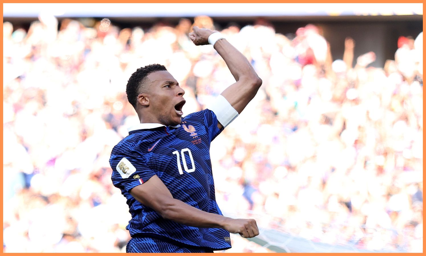 Kylian Mbappe celebrates scoring for France against Paraguay