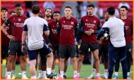 Arsenal players in training before the Champions League final