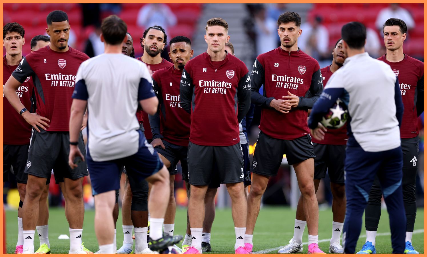 Arsenal players in training before the Champions League final