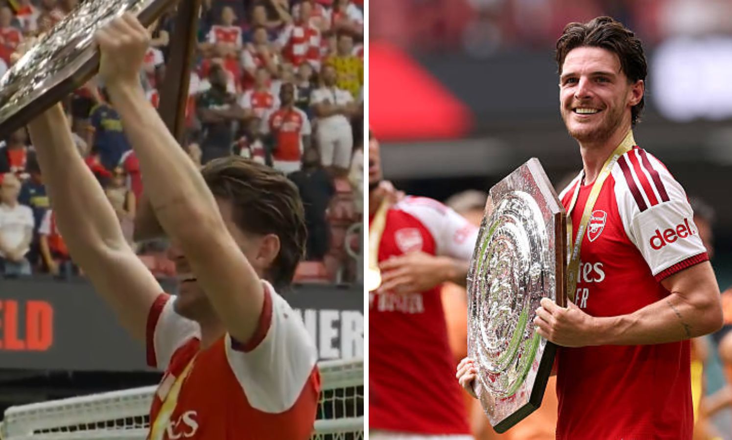 Watch: Declan Rice suffers hilarious Community Shield mishap after Arsenal beat Man City