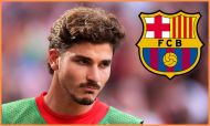 Julian Alvarez and the FC Barcelona logo