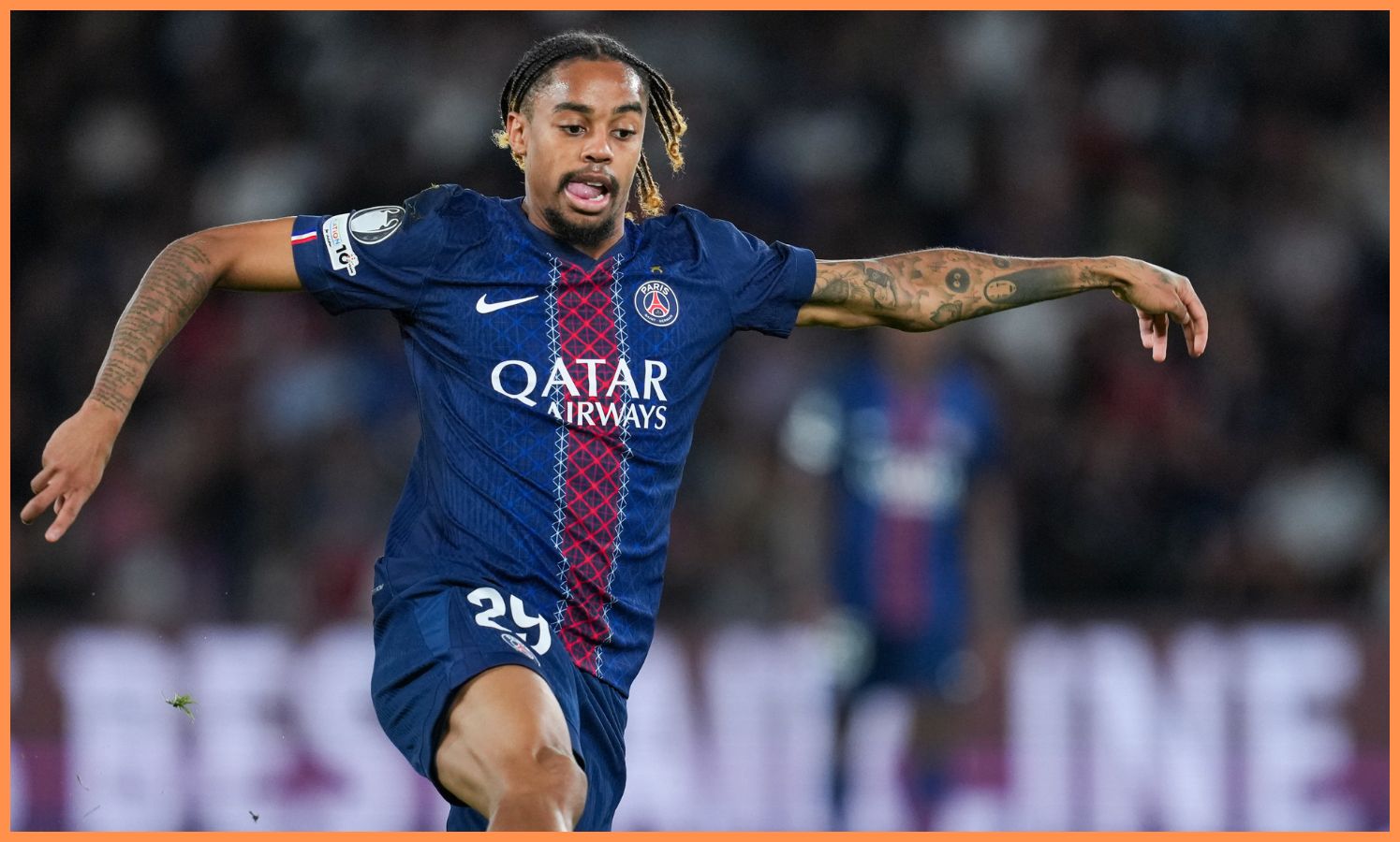 Bradley Barcola in action for PSG
