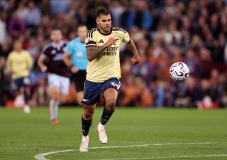 Bruno Guimaraes in action for Arsenal against Aston Villa