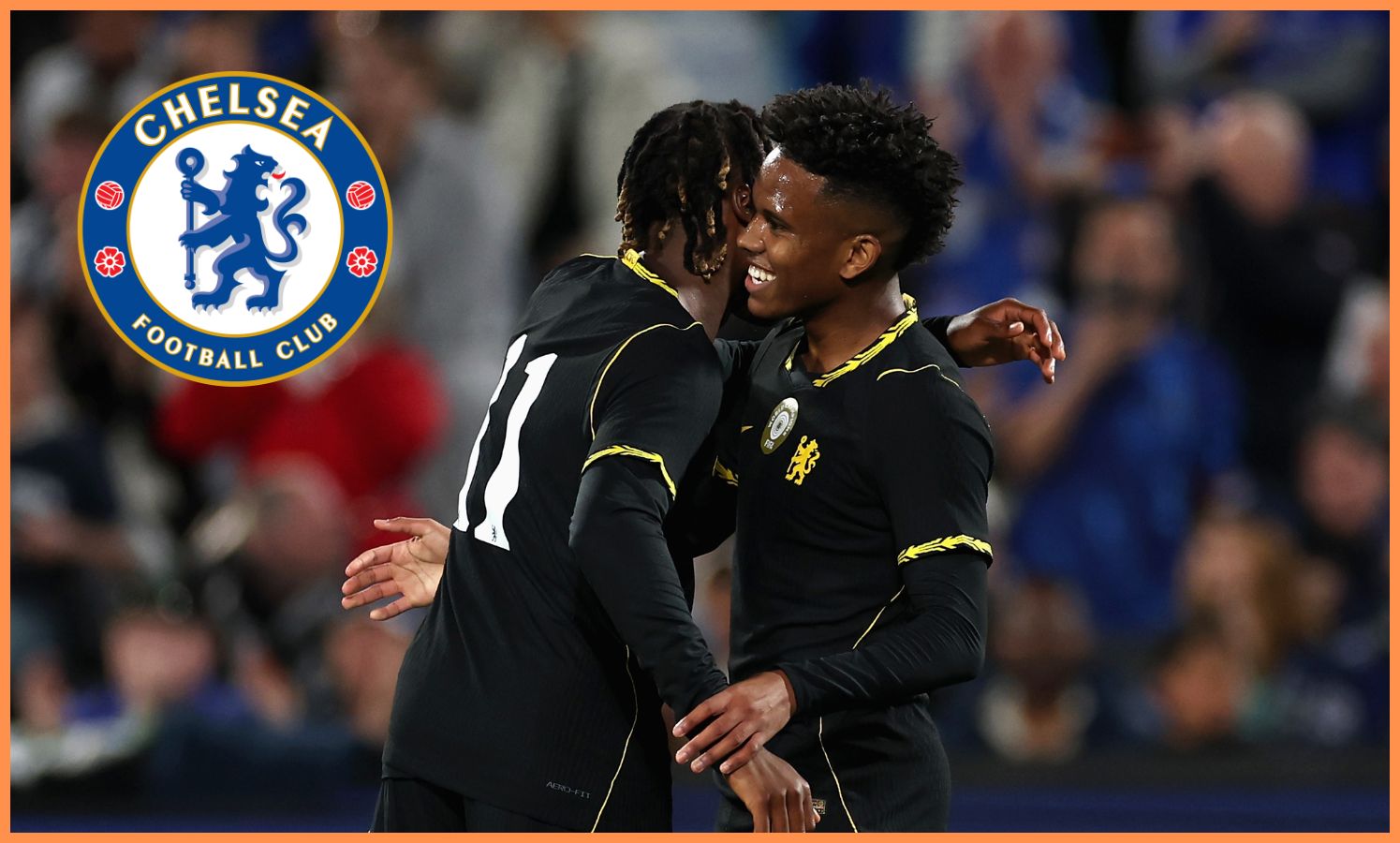 Estevão Willian comemora com o companheiro de Chelsea Jamie Gittens