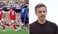 Split image of Gary Neville and Kai Havertz in action