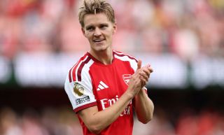 Martin Odegaard applauding Arsenal fans