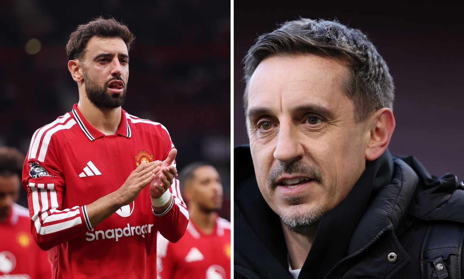 Gary Neville admits he disagrees with one thing Bruno Fernandes did during Man City defeat as Roy Keane hits back