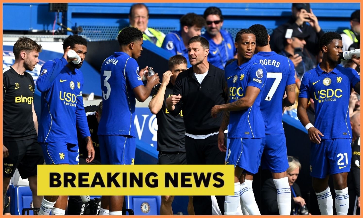 Xabi Alonso com seus jogadores do Chelsea