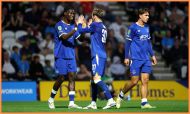 James Garner celebrates with his Everton teammates
