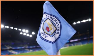 Manchester City corner flag inside the stadium prior to the Premier League match between Manchester City and Fulham at Etihad Stadium