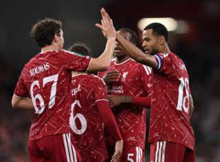 Cody Gakpo celebrates a goal for Liverpool vs Tottenham