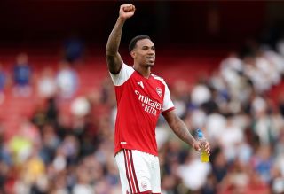 Gabriel of Arsenal celebrates