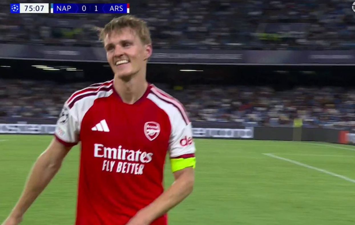Watch: What a hit! Martin Odegaard with a stunner to give Arsenal the lead vs Napoli